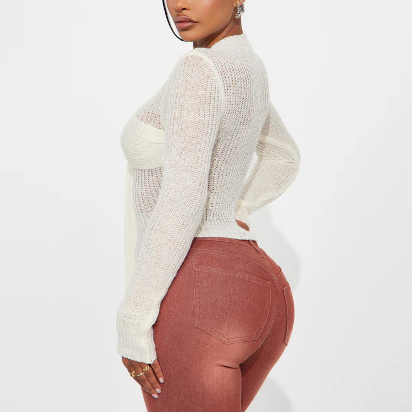Damen Elegantes Strickoberteil mit feiner Maschenstruktur und transparenten Einsätzen Stalluxe