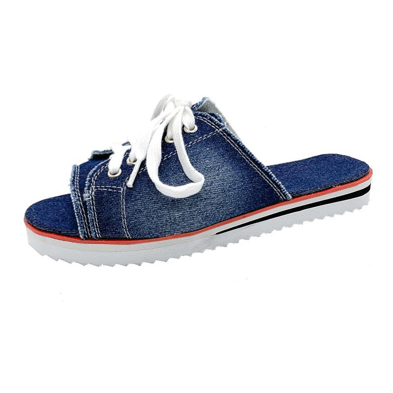 Damen lässige Sneaker-Pantoletten mit modischem Denim und praktischer Schnürung Stalluxe