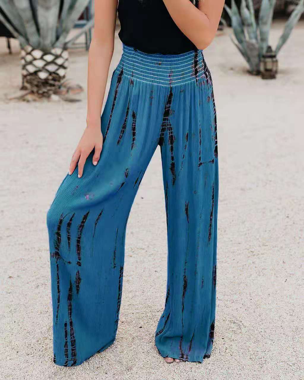 Damen Weit geschnittene Palazzo-Hose mit elastischem Bund und modischem Print Stalluxe
