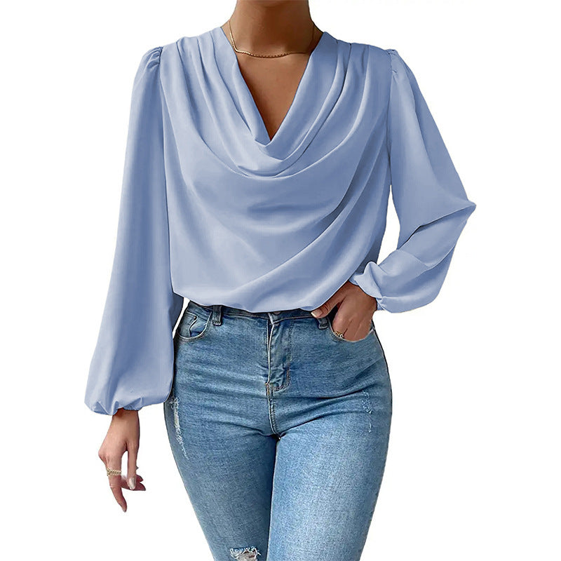Women's Draped Cowl Neck Blouse Stalluxe