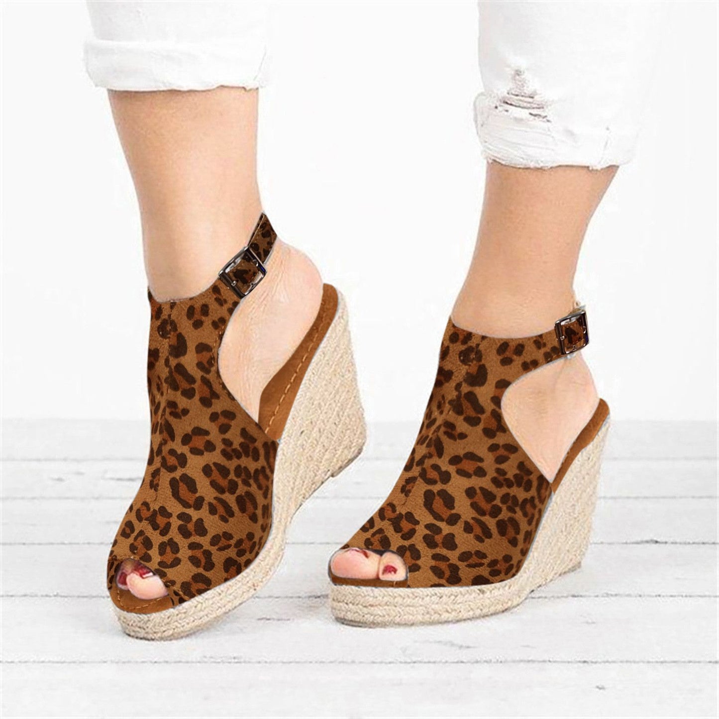 Damen Wedge-Pantoletten mit offenem Zehenbereich und verstellbarem Riemen Stalluxe