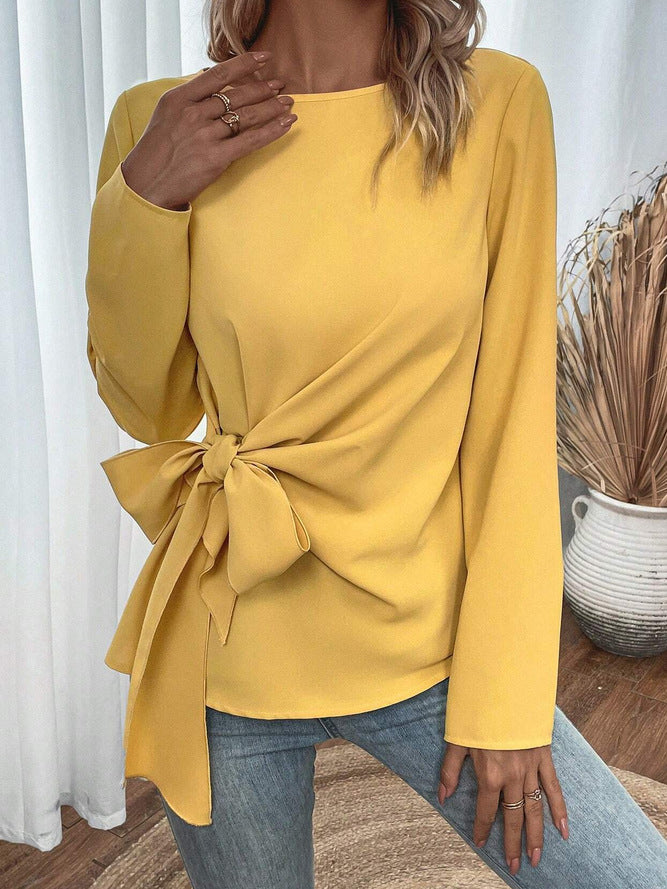 Damen Elegantes Blusenshirt mit seitlichem Knoten Stalluxe