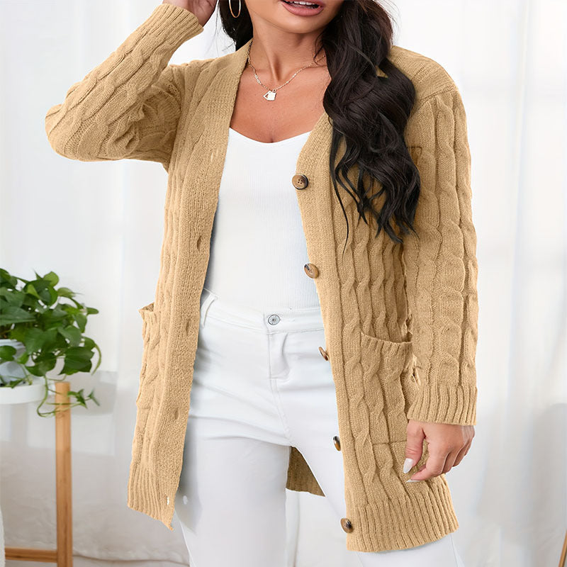 Damen Langstrickcardigan mit Zopfmuster und praktischen Taschen Stalluxe
