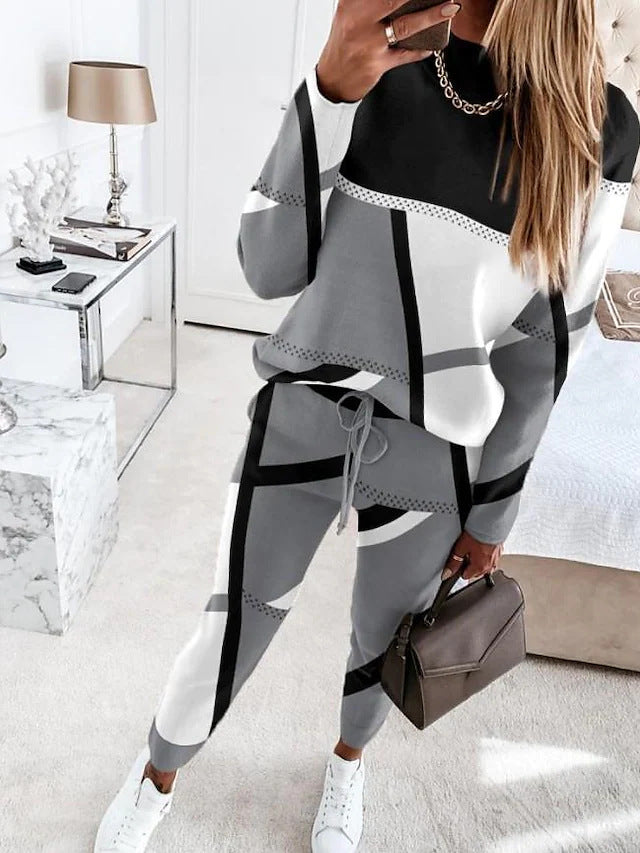 Damen modisches Sportanzug-Set mit grafischem Design Stalluxe