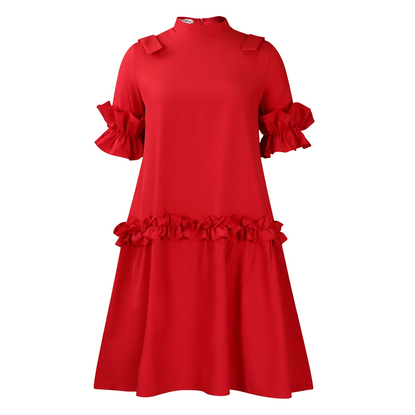 Damen Rüschenkleid mit hohem Kragen und Volantärmeln Stalluxe