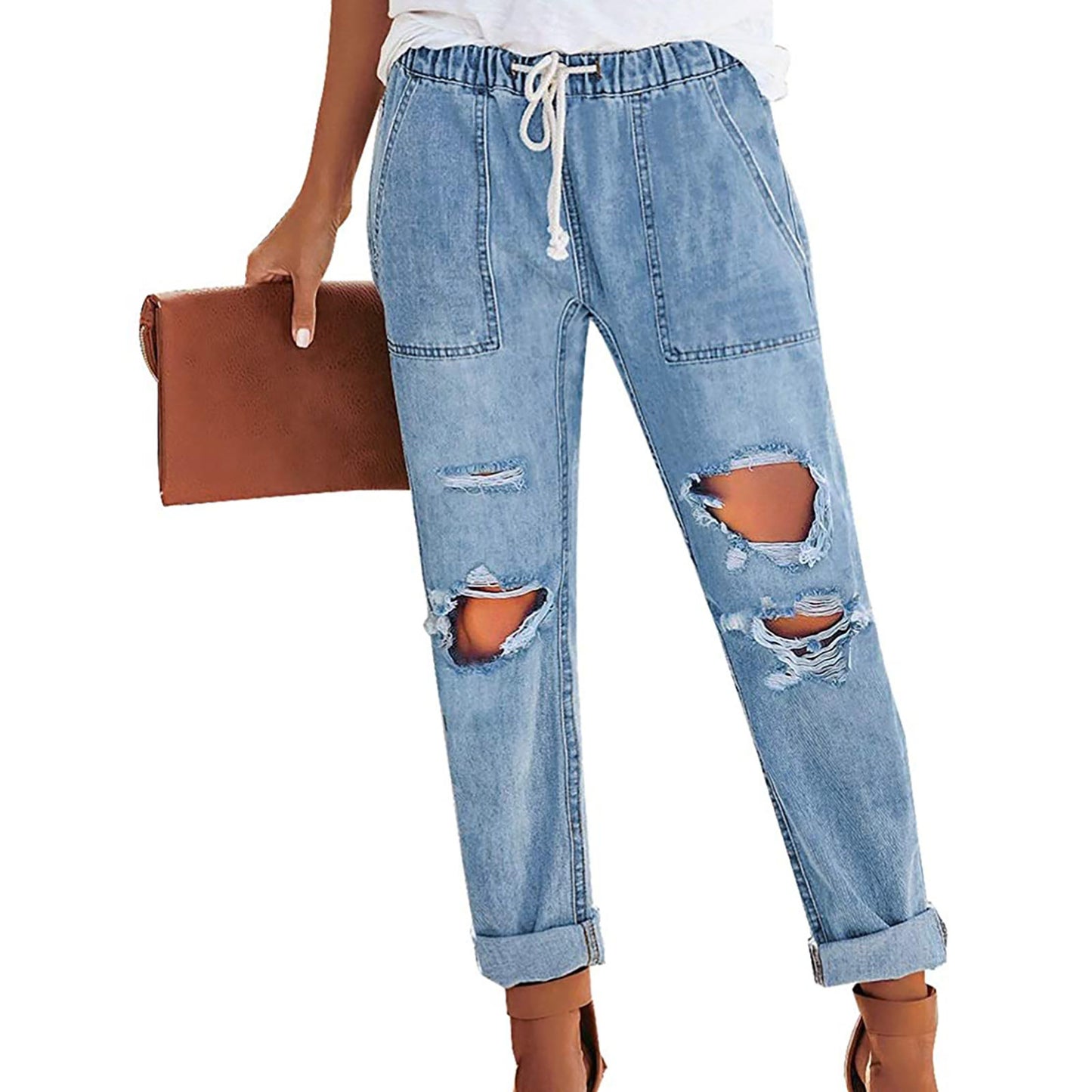 Damen Relaxed Fit Jeans mit modernen Rissen Stalluxe