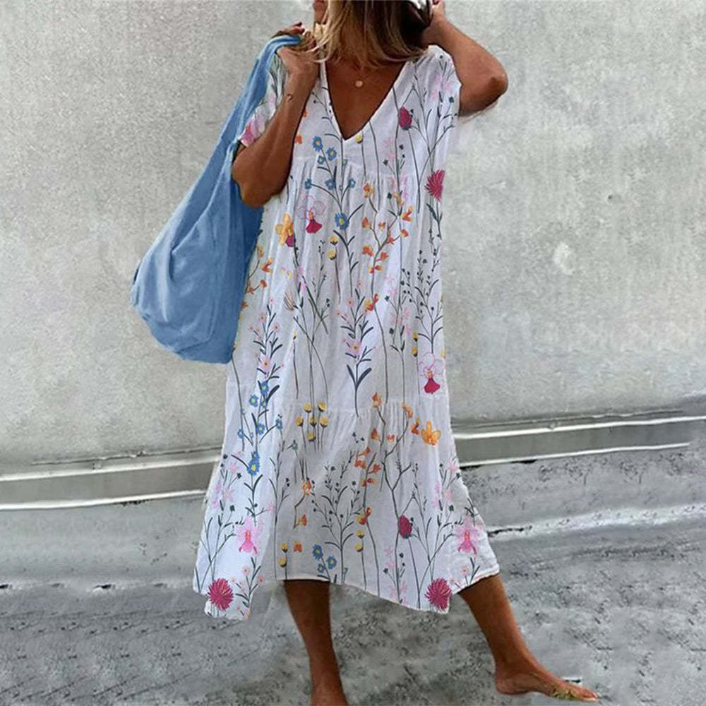 Damen luftiges Maxikleid mit floralem Muster und V-Ausschnitt Stalluxe