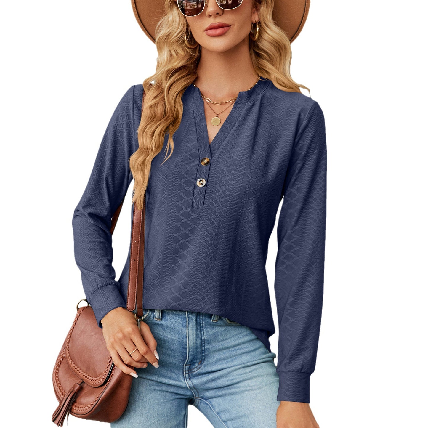 Damen Langarmshirt mit modischem Henley-Ausschnitt und strukturiertem Design Stalluxe