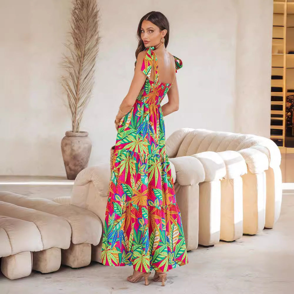 Damen Maxikleid mit fröhlichem Blumenmuster und verstellbaren Trägern Stalluxe