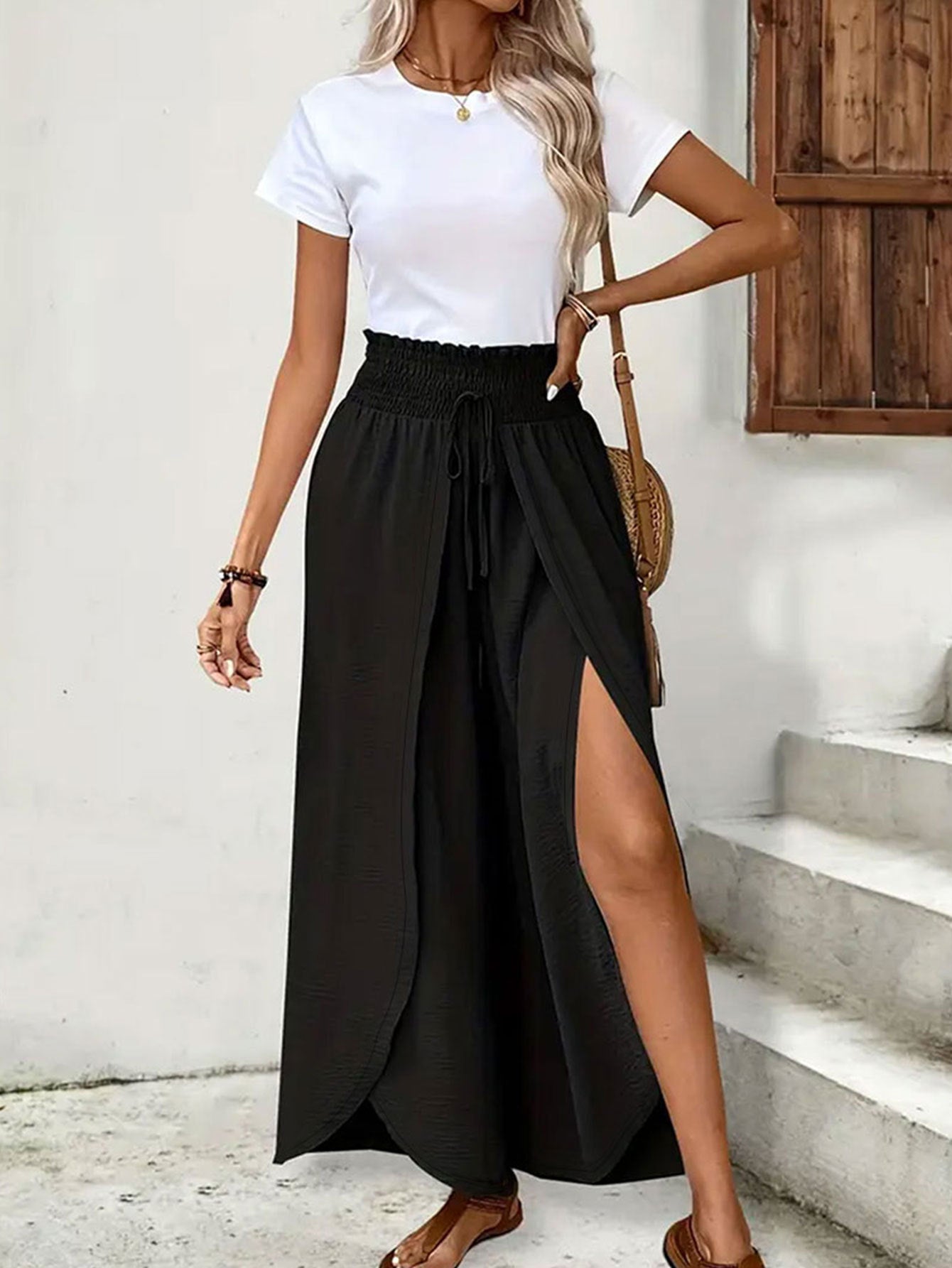 Damen Palazzo-Hose mit elastischem Bund und seitlichen Schlitzen Stalluxe