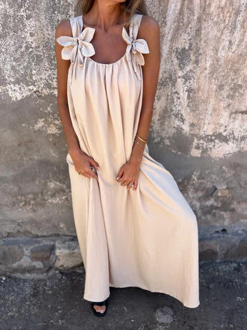 Damen Maxikleid mit verspielten Blumenapplikationen Stalluxe