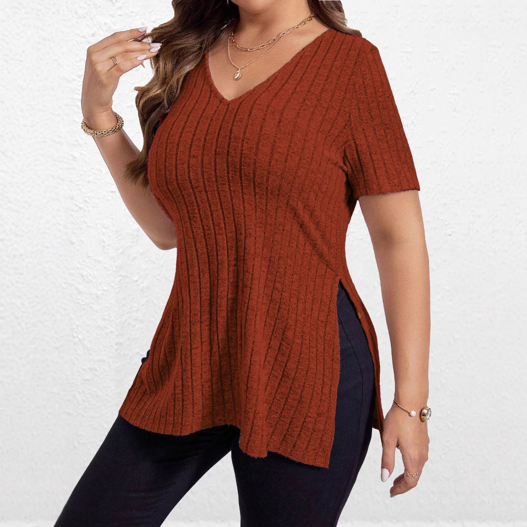 Women's Textured V-Neck Tunic Top Stalluxe