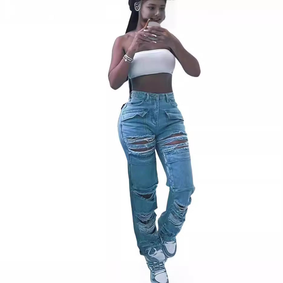 Damen Destroyed Jeans im lässigen Schnitt mit praktischen Taschen Stalluxe