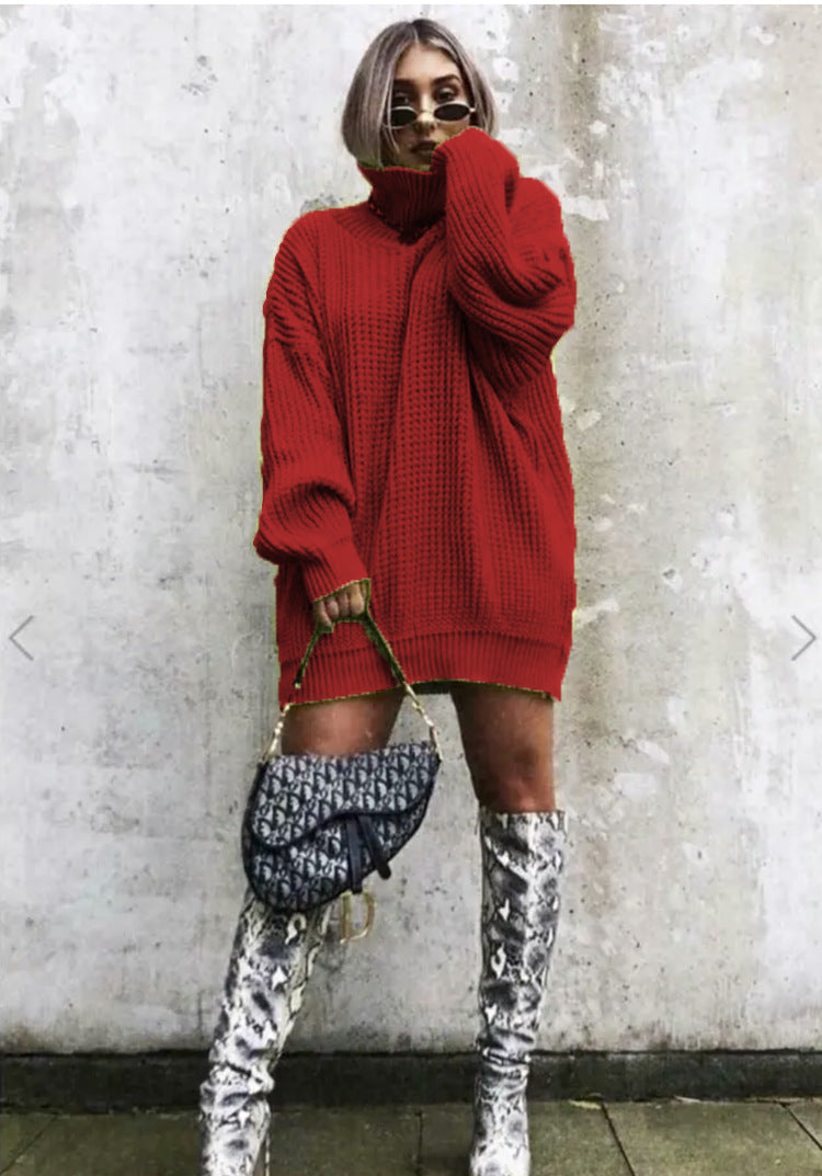 Damen Oversized Strickpullover mit hohem Kragen und Waffelmuster Stalluxe