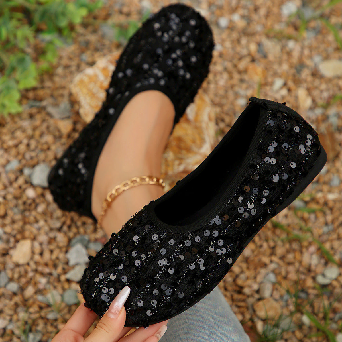 Damen Elegante Ballerinas mit funkelnder Pailletten-Applikation Stalluxe