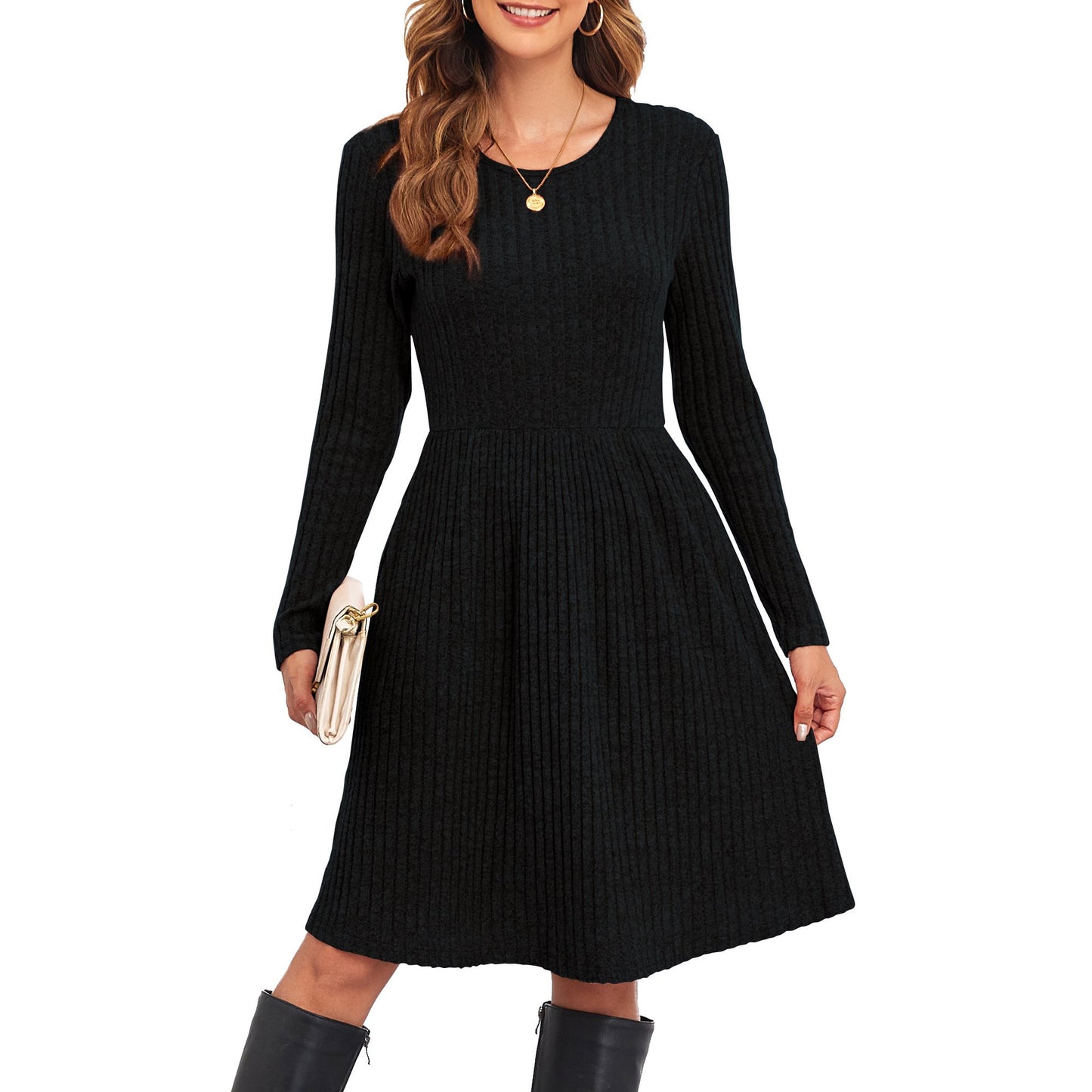 Damen Strickkleid mit lässigem Schnitt und feinem Streifenmuster Stalluxe