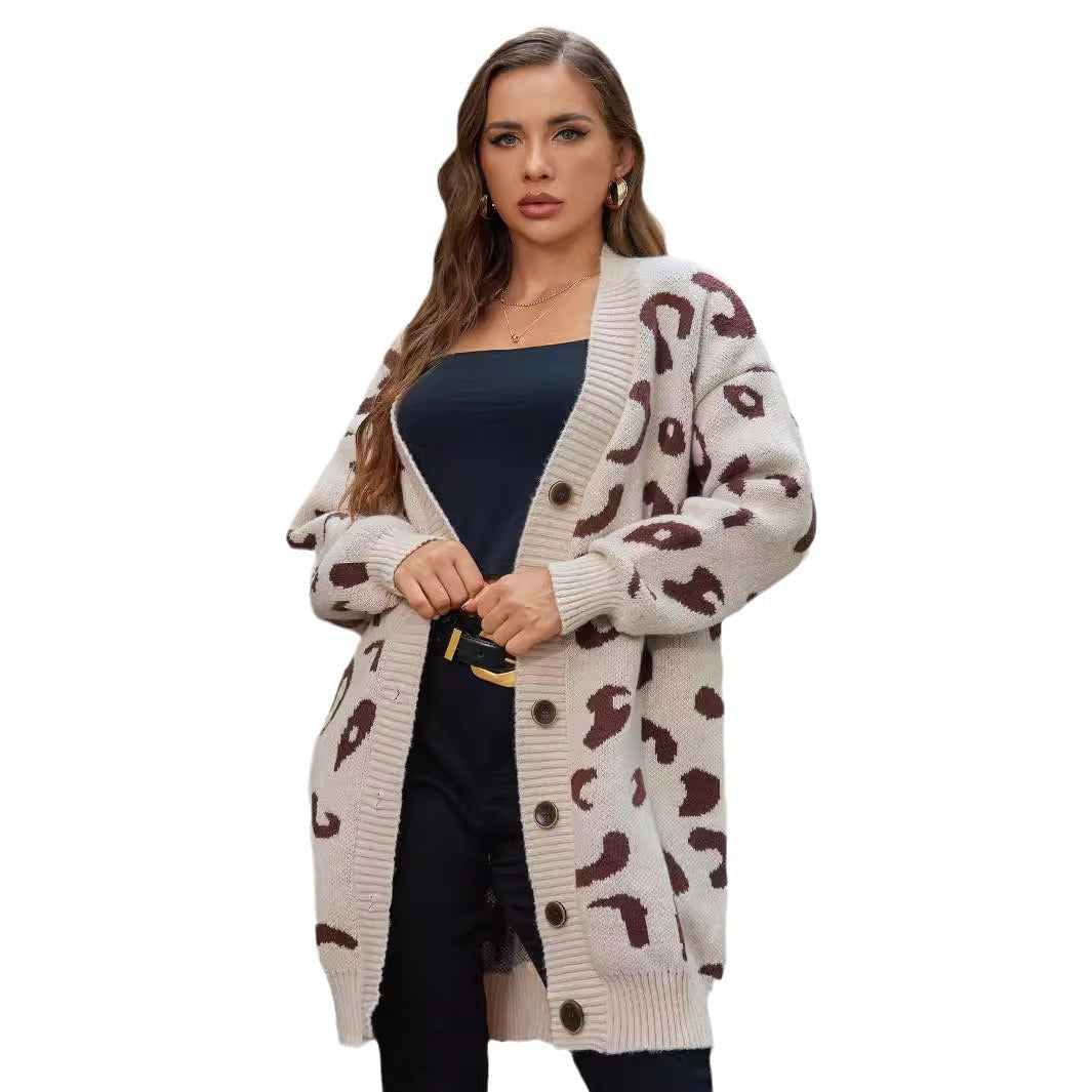 Damen modische Strickjacke mit Leopardenmuster Stalluxe