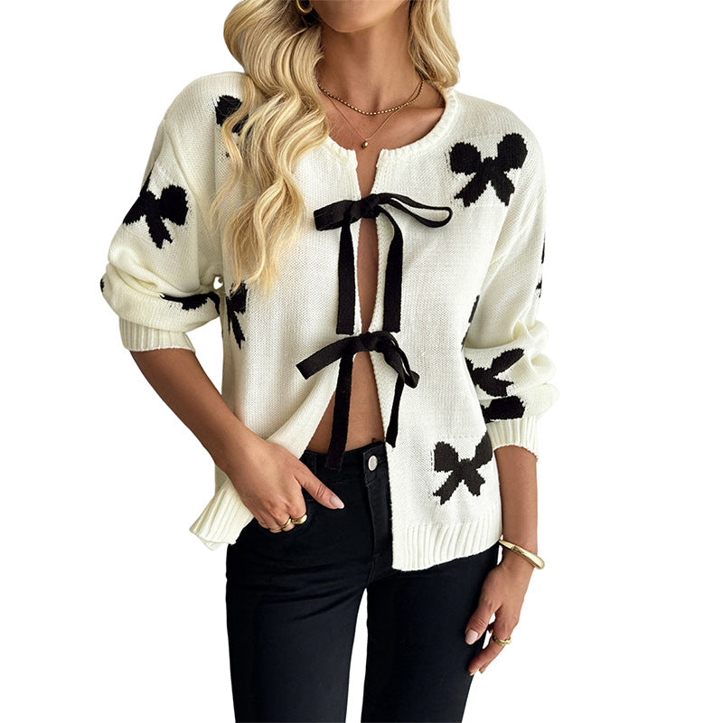 Damen Strickjacke mit Schleifenmotiv und bequemen Schnitt Stalluxe