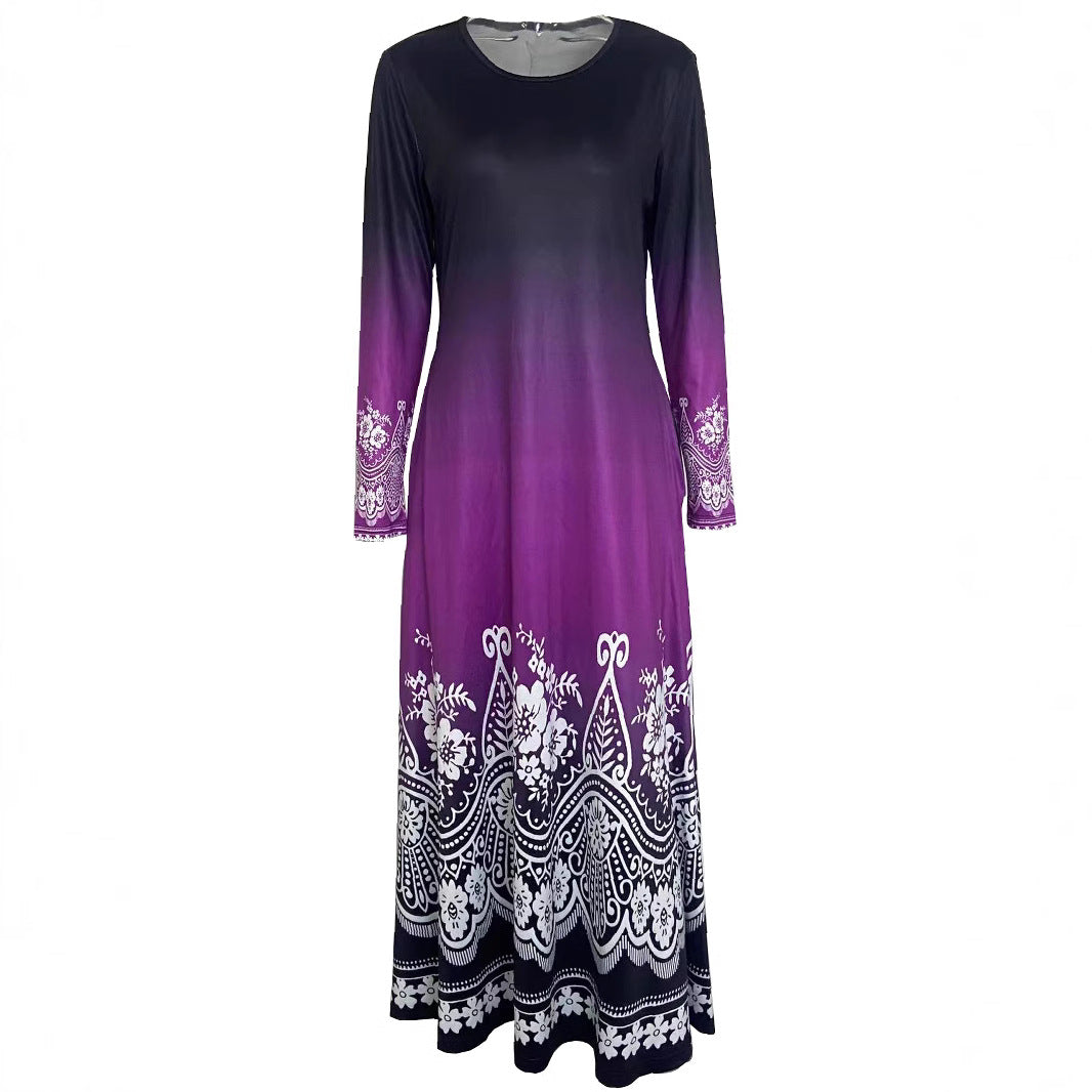 Damen Maxi-Kleid mit farbenfrohem Ombre-Design und floralen Verzierungen Stalluxe