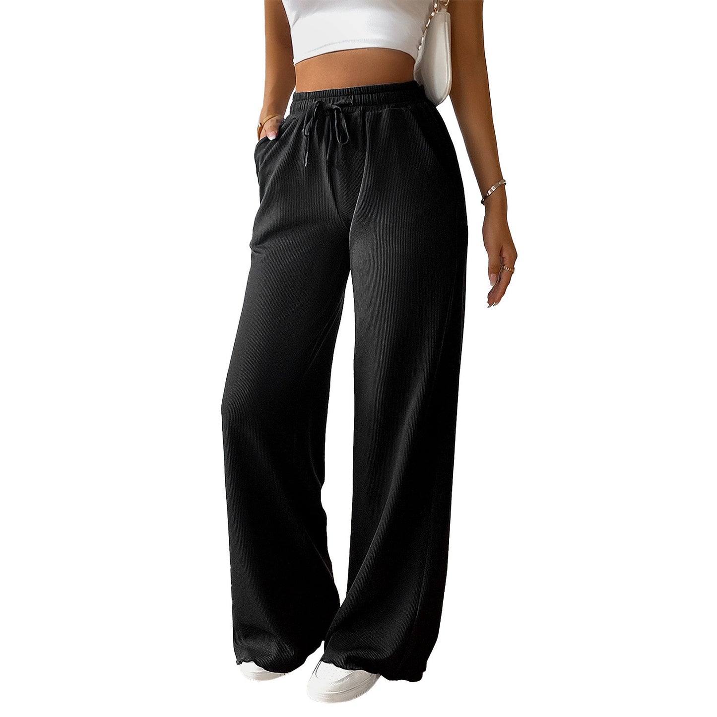 Damen Lässige Freizeithose mit hohem Bund und elastischem Taillenbund Stalluxe