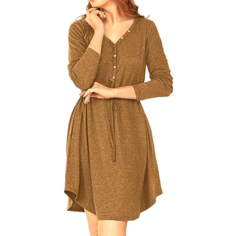 Damen lässiges Wickelkleid mit Knopfdetails und Taillenzug Stalluxe
