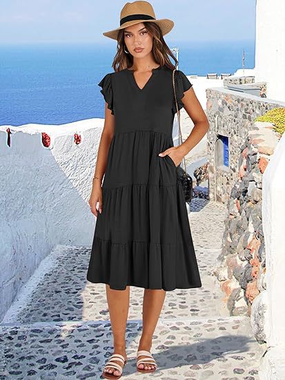Damen Freizeitkleid mit Rüschendetails und Taschen Stalluxe