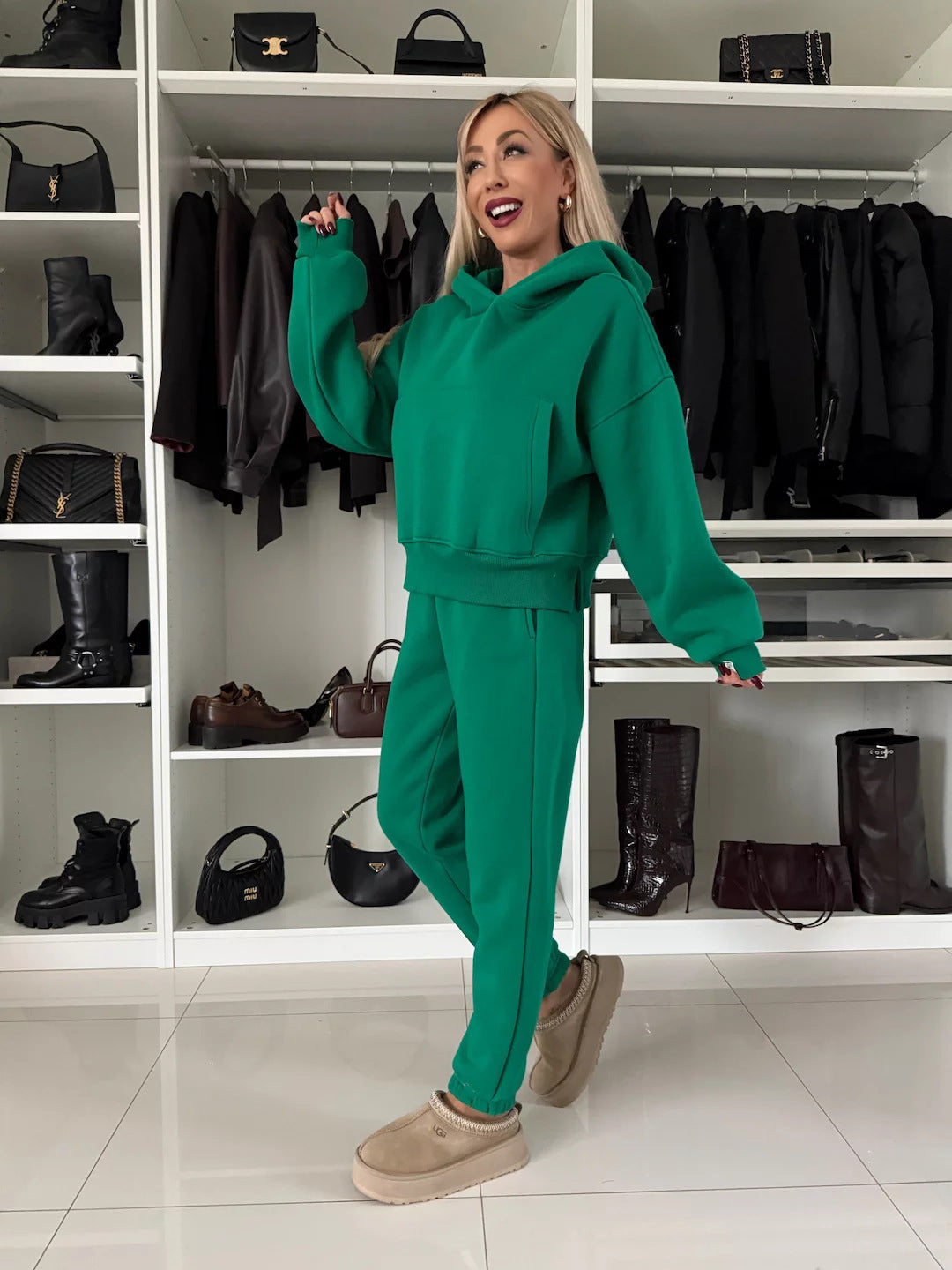 Damen lässiger Hoodie und Jogginghose Set mit elastischem Bund und geräumigen Taschen Stalluxe
