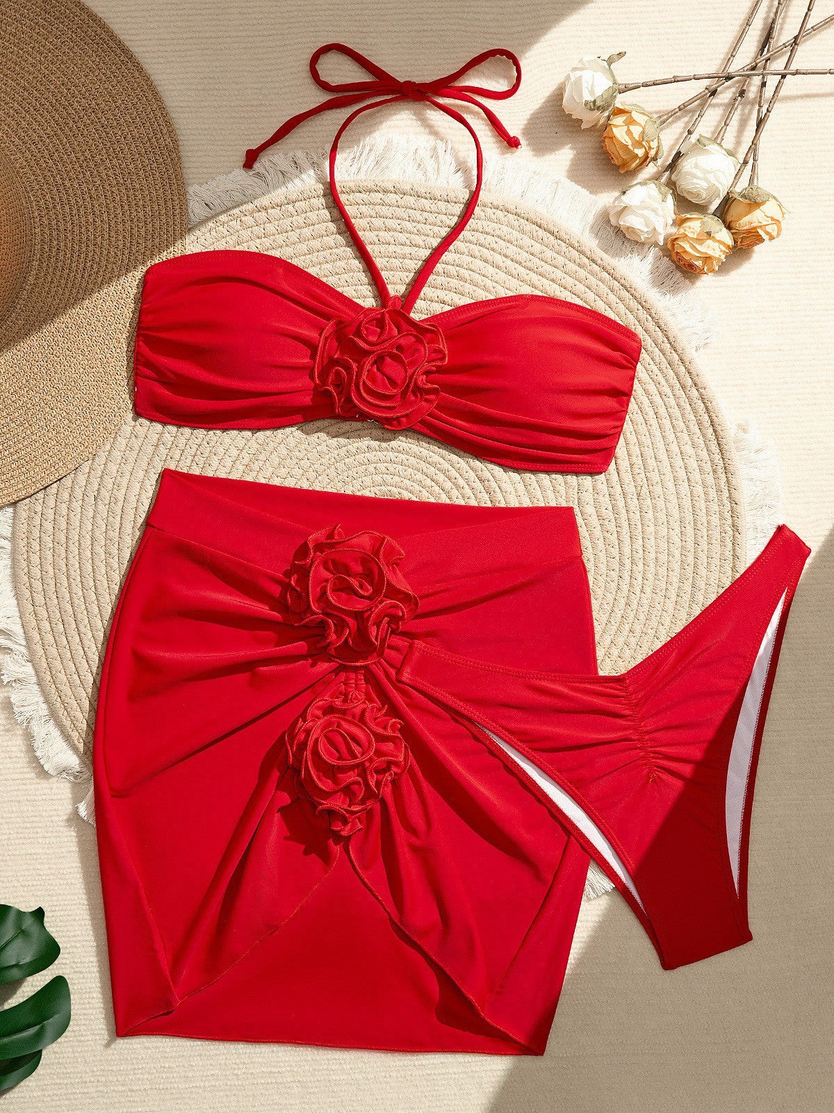 Damen Bandeau-Bikini mit floralem Design und Rüschendetails Stalluxe
