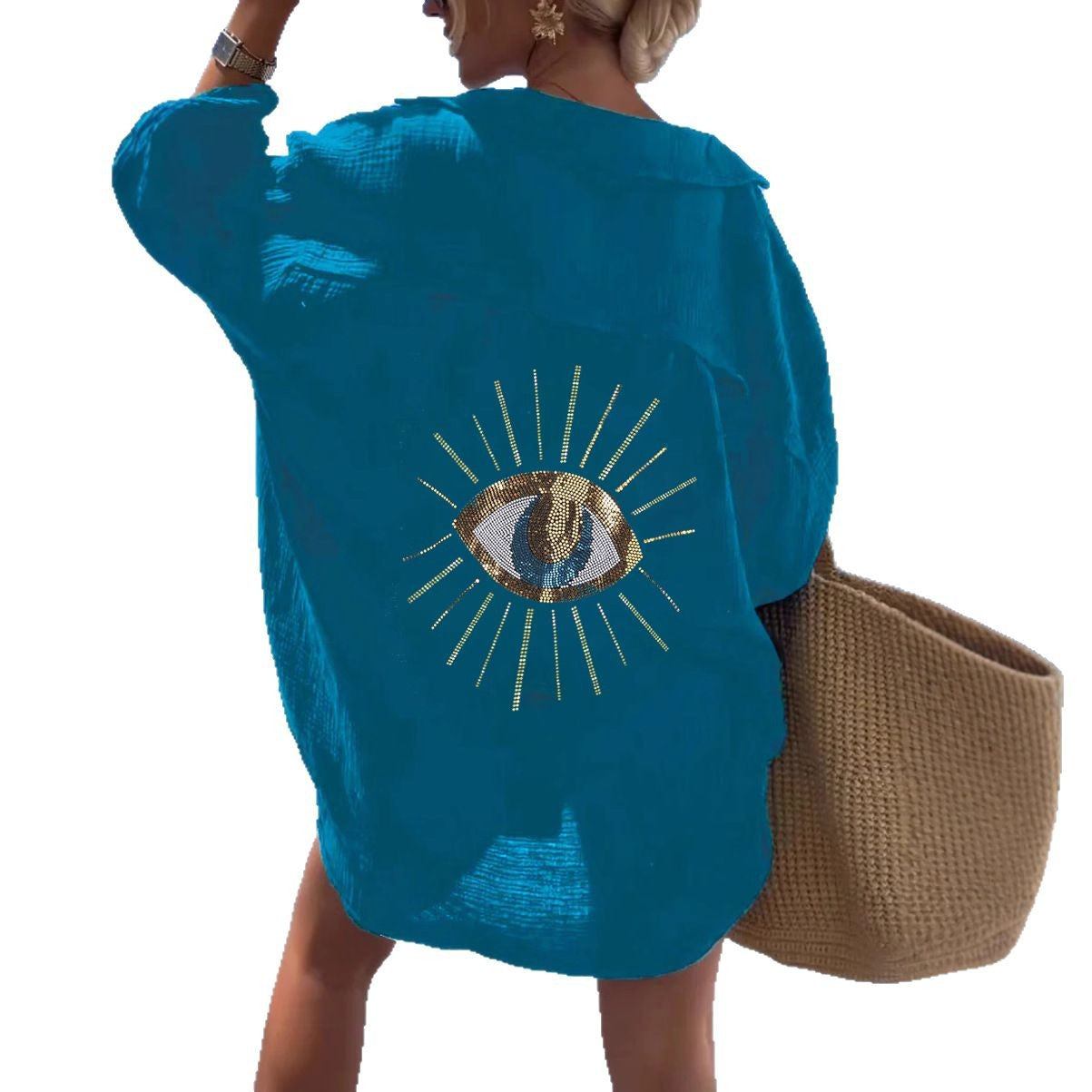 Damen Langarm-Hemdjacke mit auffälligem Augenprint Stalluxe