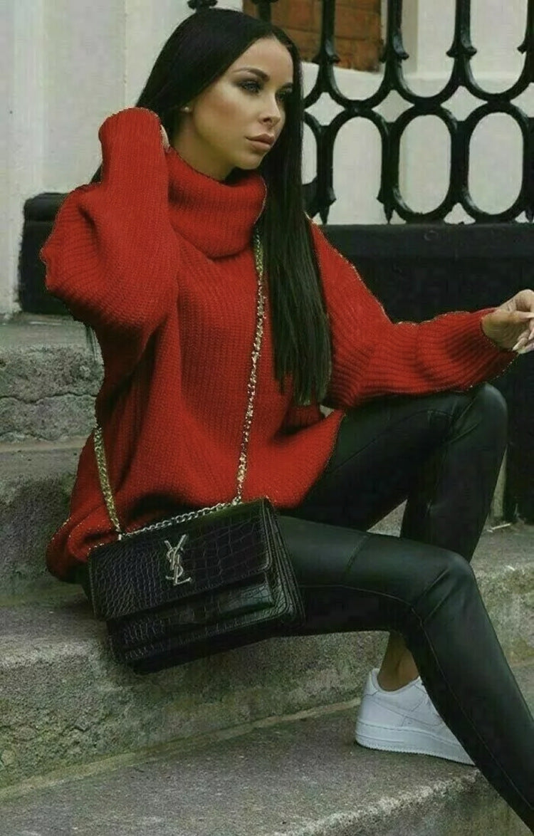Damen Oversized-Strickpullover mit hohem Kragen und lässigem Schnitt Stalluxe