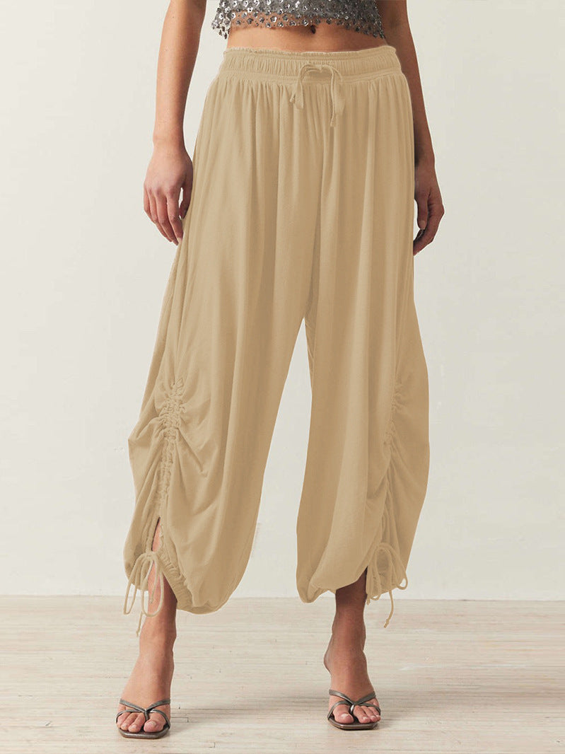 Damen lässige Palazzo-Hose mit elastischem Bund und verstellbaren Knöchelbändern Stalluxe