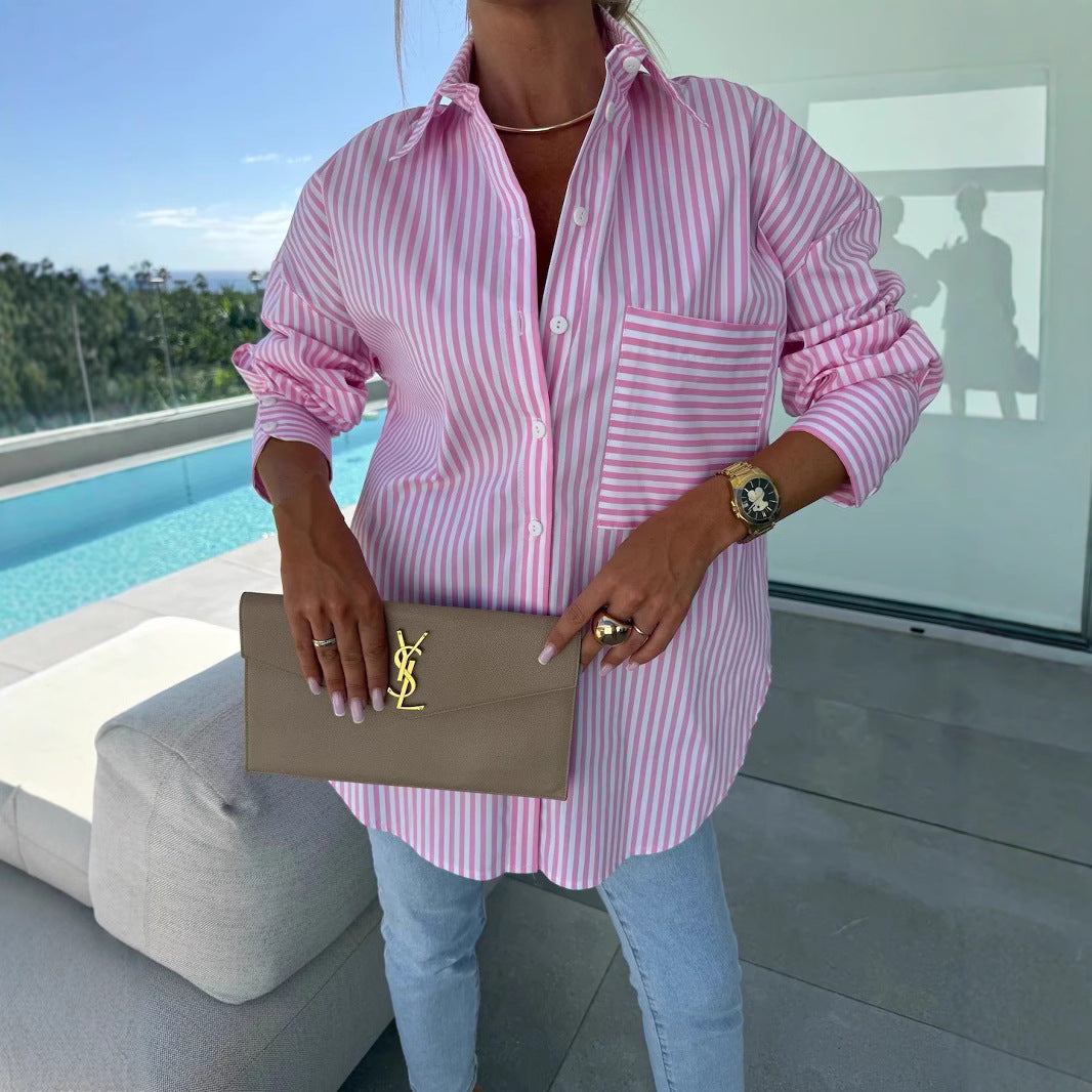 Damen Klassische Streifenbluse mit Brusttasche Stalluxe