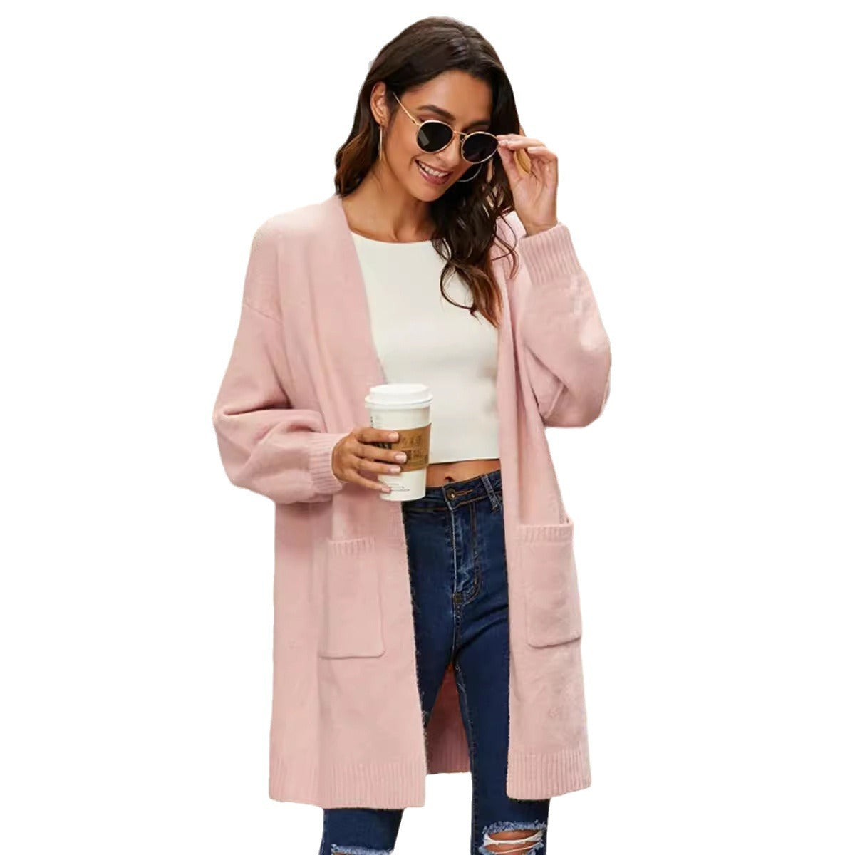 Damen Langer Strickcardigan mit weichem Griff und praktischen Taschen Stalluxe