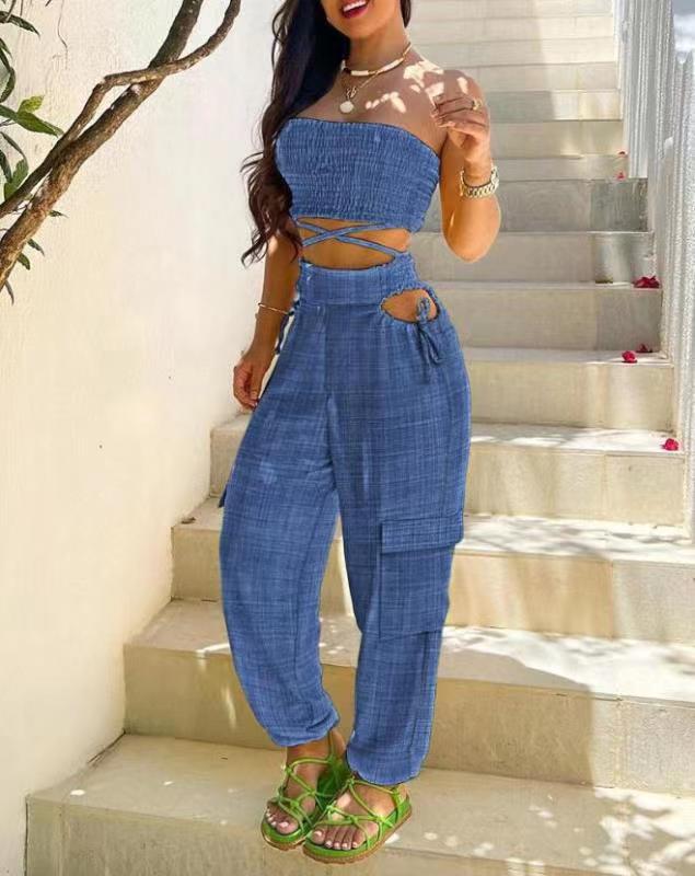 Damen Zweiteiliges Outfit mit Cropped Top und Cargo-Hose Stalluxe