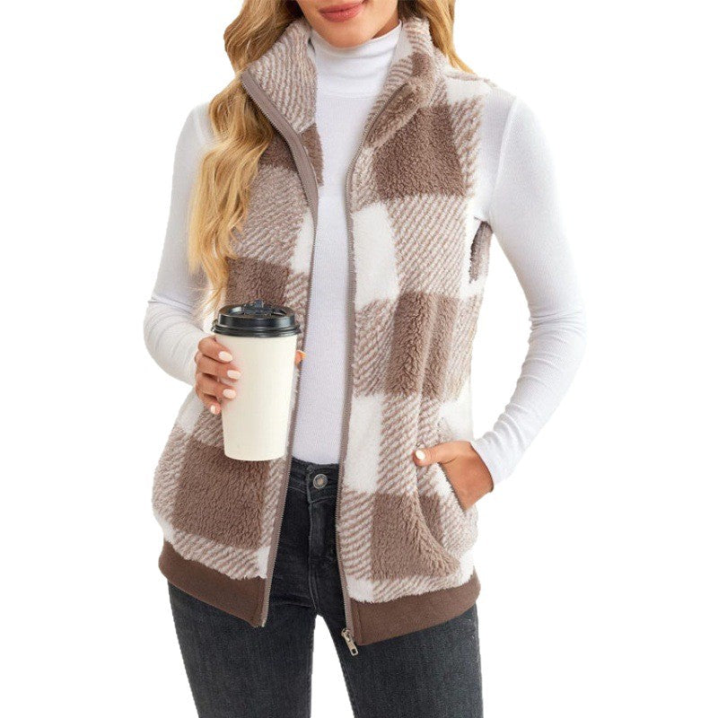 Damen Fleece-Weste mit Karomuster und hochwertigem Reißverschluss Stalluxe