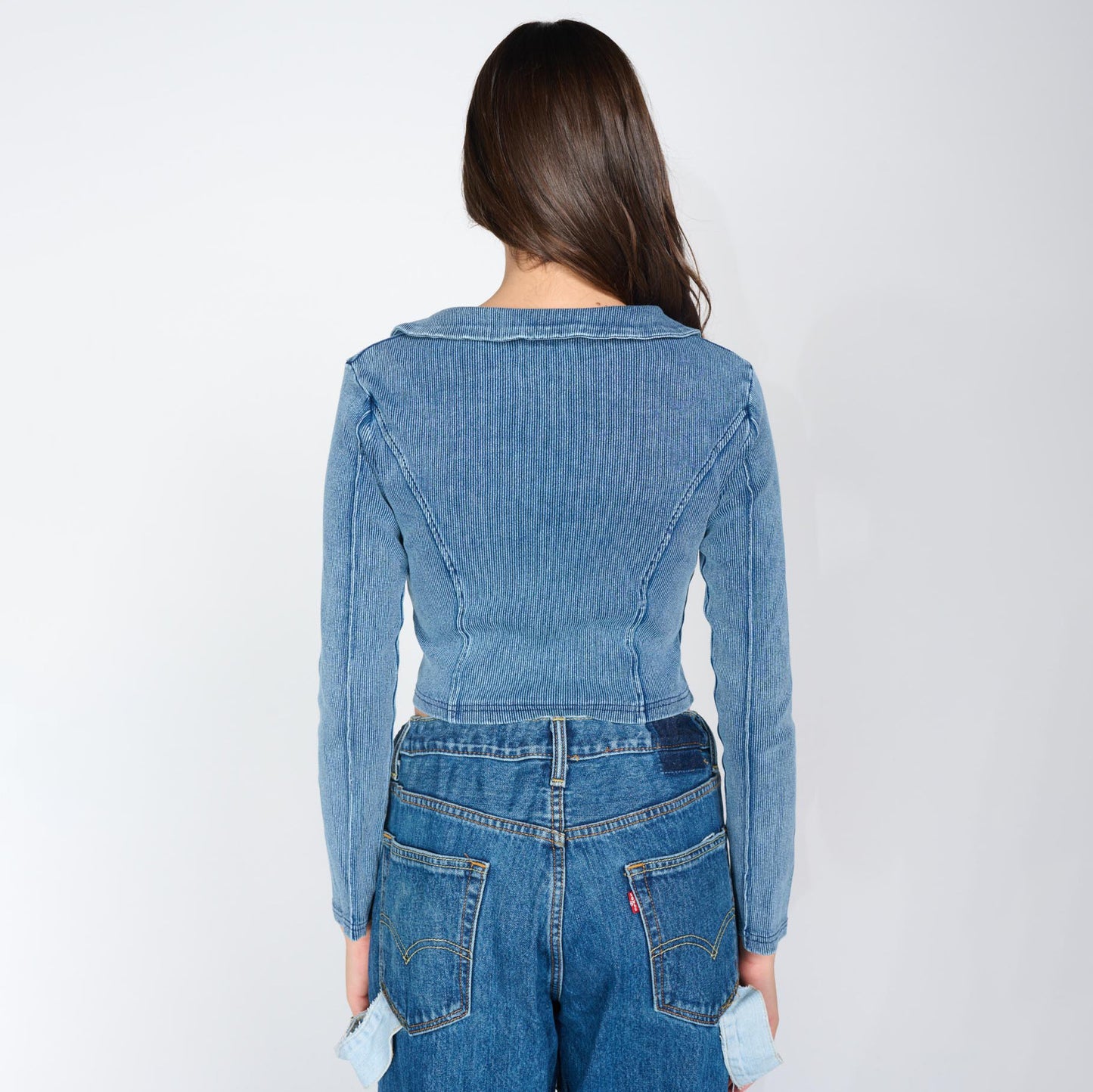 Damen tailliertes Jeansjacke mit Reißverschluss Stalluxe