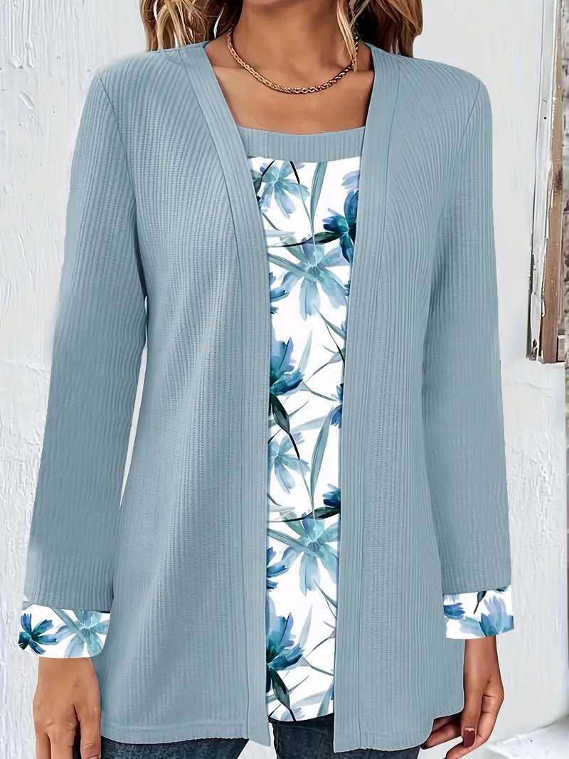 Damen lässiger Cardigan mit floralem Innenfutter und langen Ärmeln Stalluxe