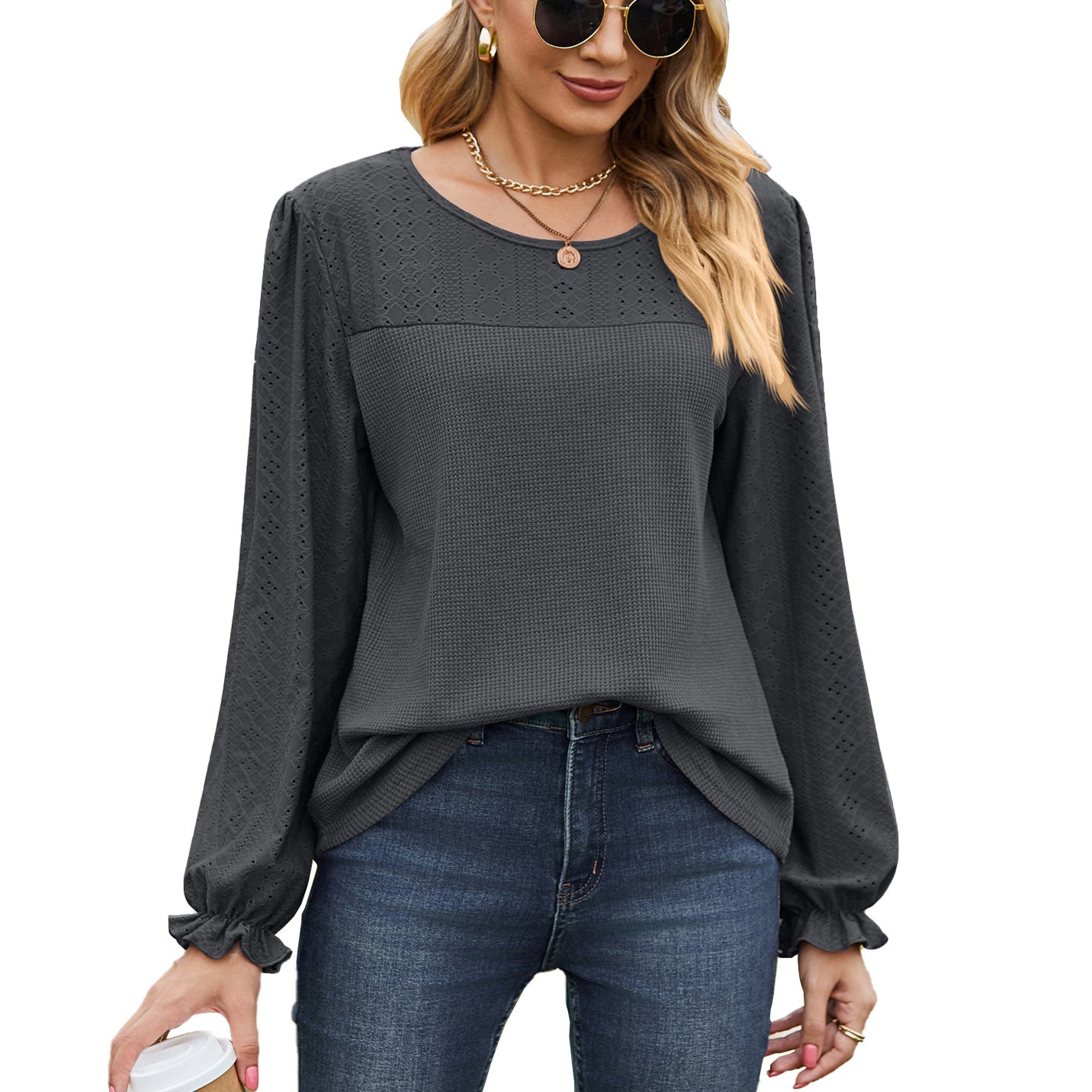 Damen Oberteil mit strukturiertem Design und eleganten Puffärmeln Stalluxe