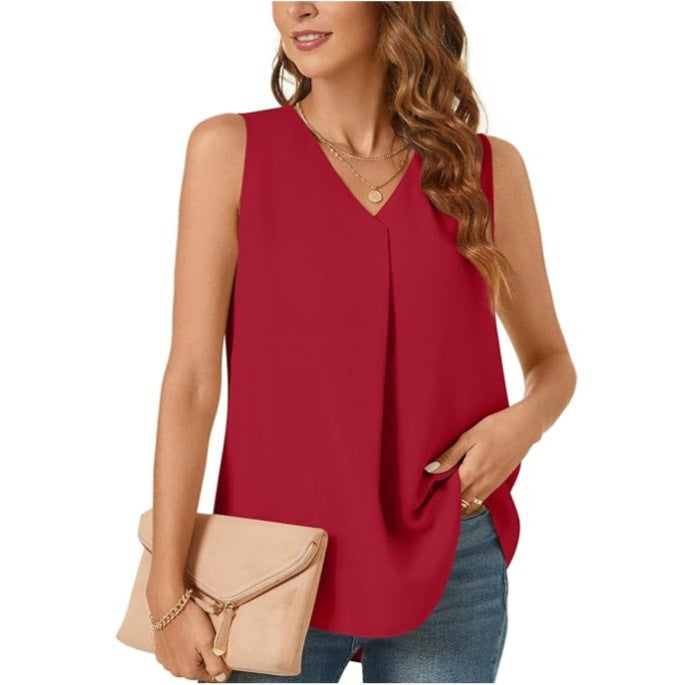 Damen elegante Bluse mit V-Ausschnitt und fließendem Schnitt Stalluxe