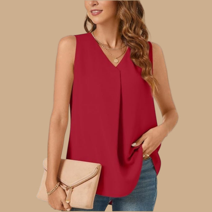 Damen elegante Bluse mit V-Ausschnitt und fließendem Schnitt Stalluxe