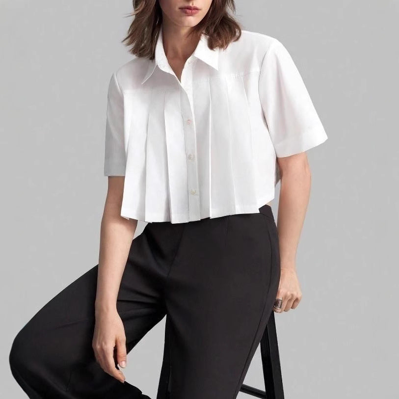 Damen Kurzarm Bluse mit eleganter Faltenoptik Stalluxe
