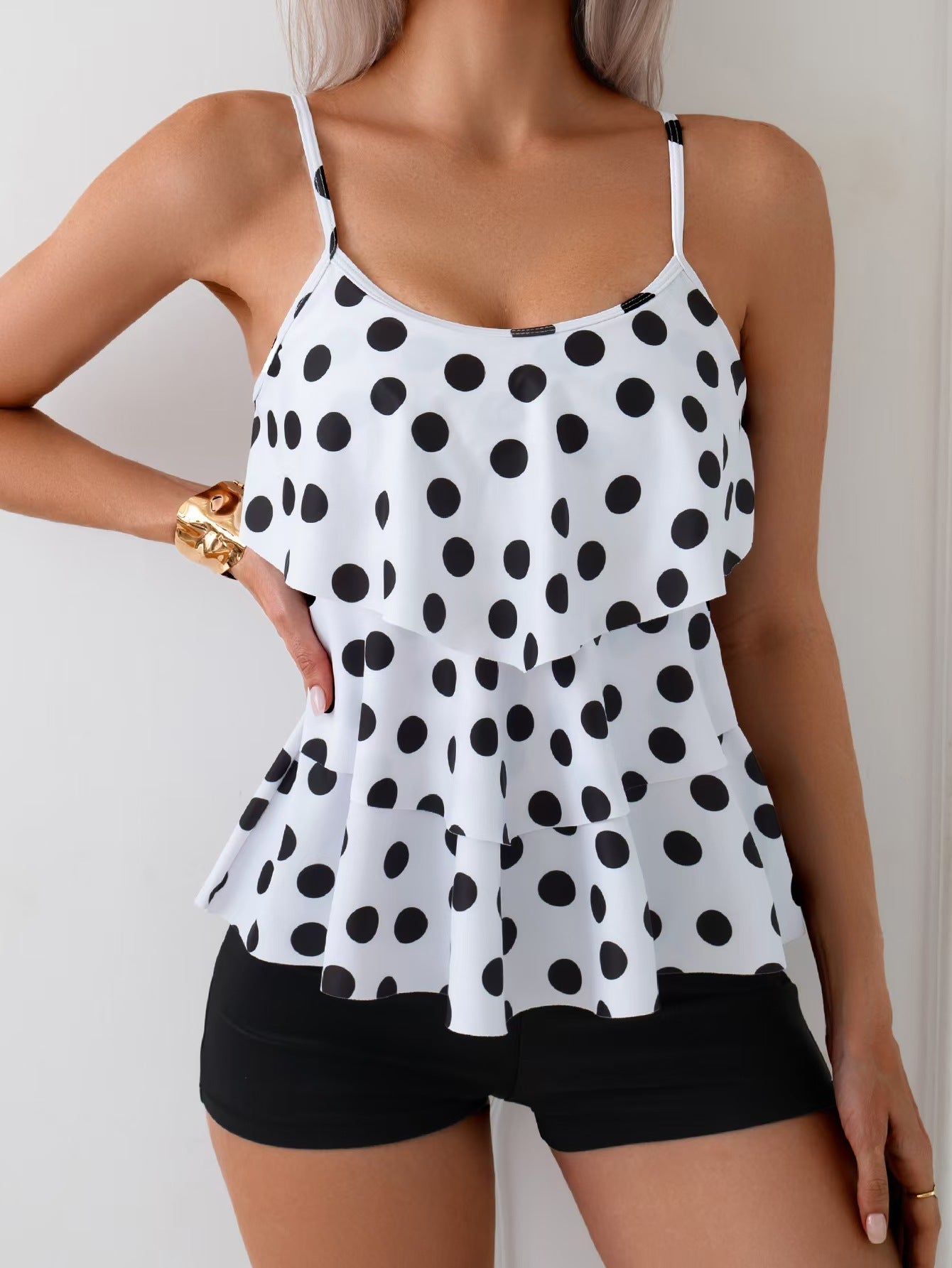 Damen Freizeit-Top mit Rüschendetails und Punktmuster Stalluxe