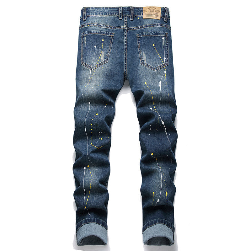 Herren kreative Ripped Jeans mit einzigartigen Farbklecksen Stalluxe