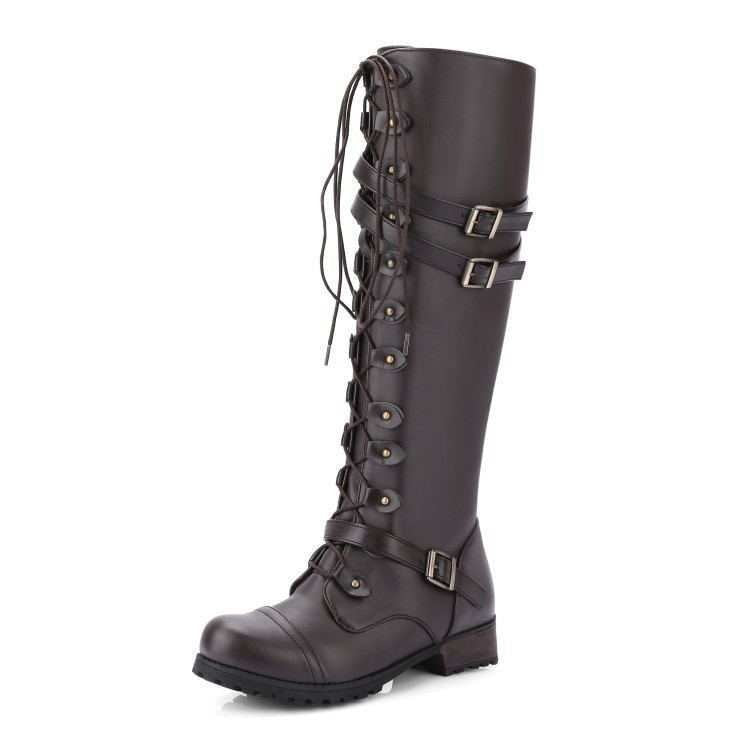 Damen Lange Schnürstiefel mit modischen Riemen Stalluxe