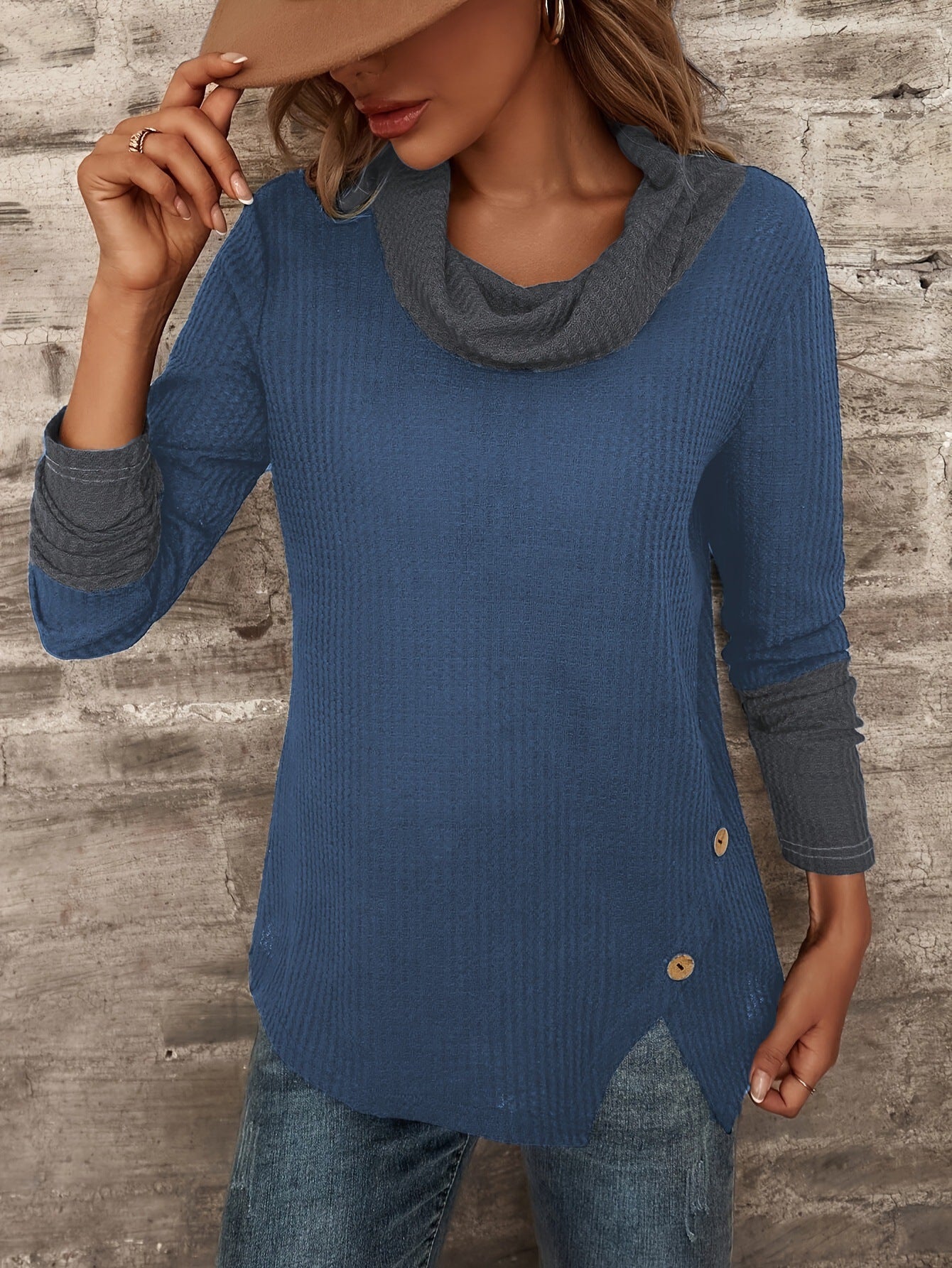 Damen Modischer Pullover mit hohem Kragen und gestreiften Ärmeln Stalluxe