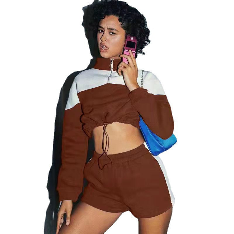 Damen sportliches Zweiteiler-Set mit cropped Jacke und Shorts Stalluxe
