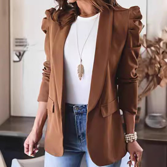 Damen Modischer Blazer mit angeschnittenen Puffärmeln und praktischen Taschen Stalluxe
