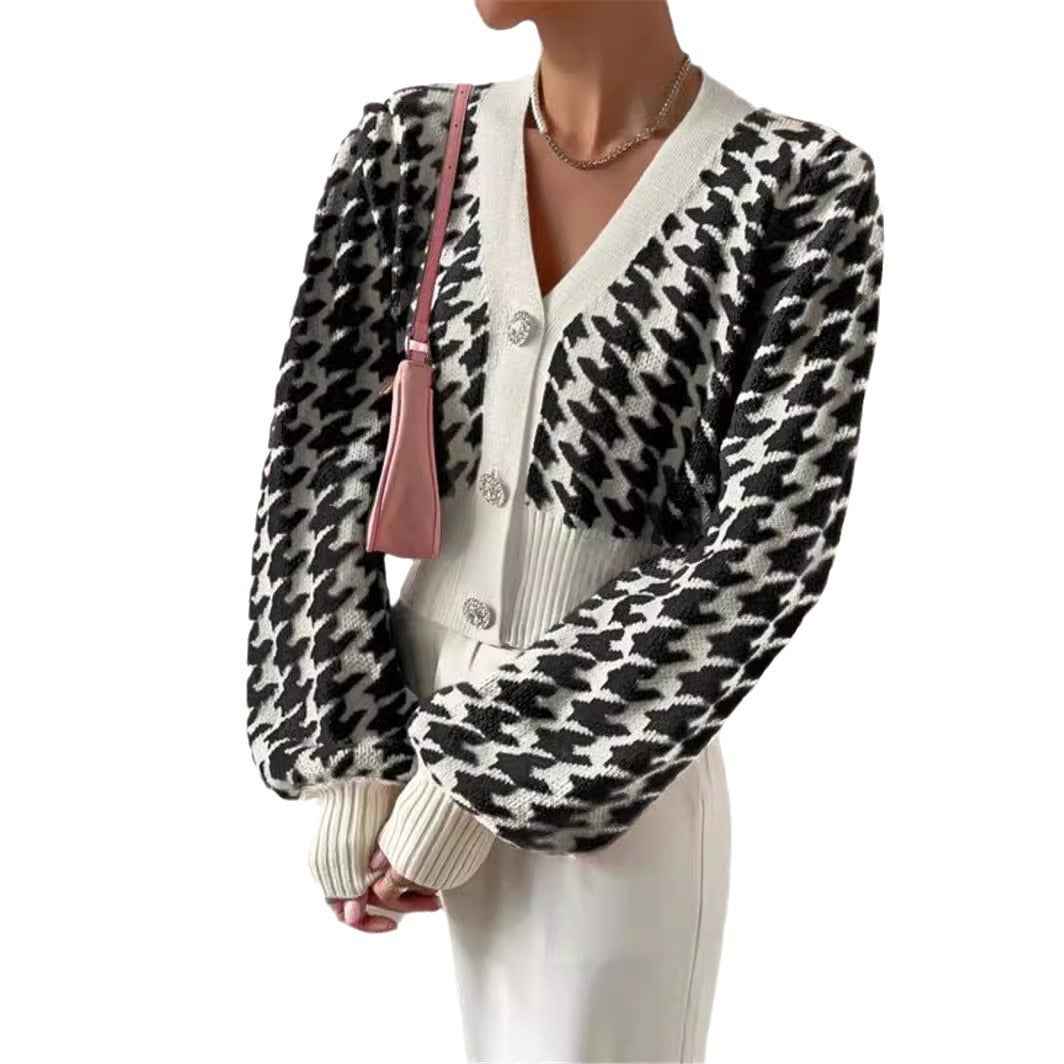 Damen Strickjacke mit modernem Hahnentritt-Muster Stalluxe