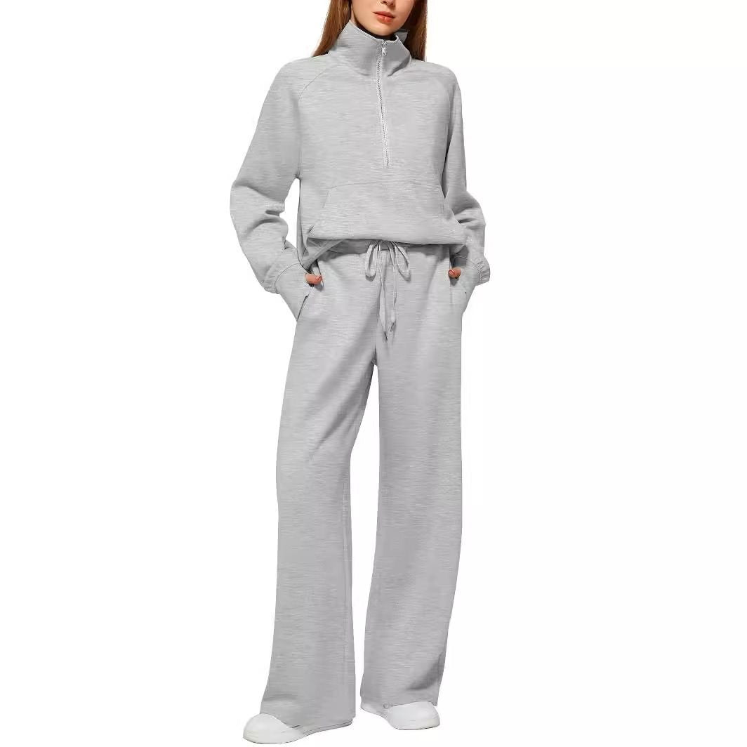 Damen Sportliches Fleece-Kombinationsset mit hohem Kragen und seitlichen Taschen Stalluxe