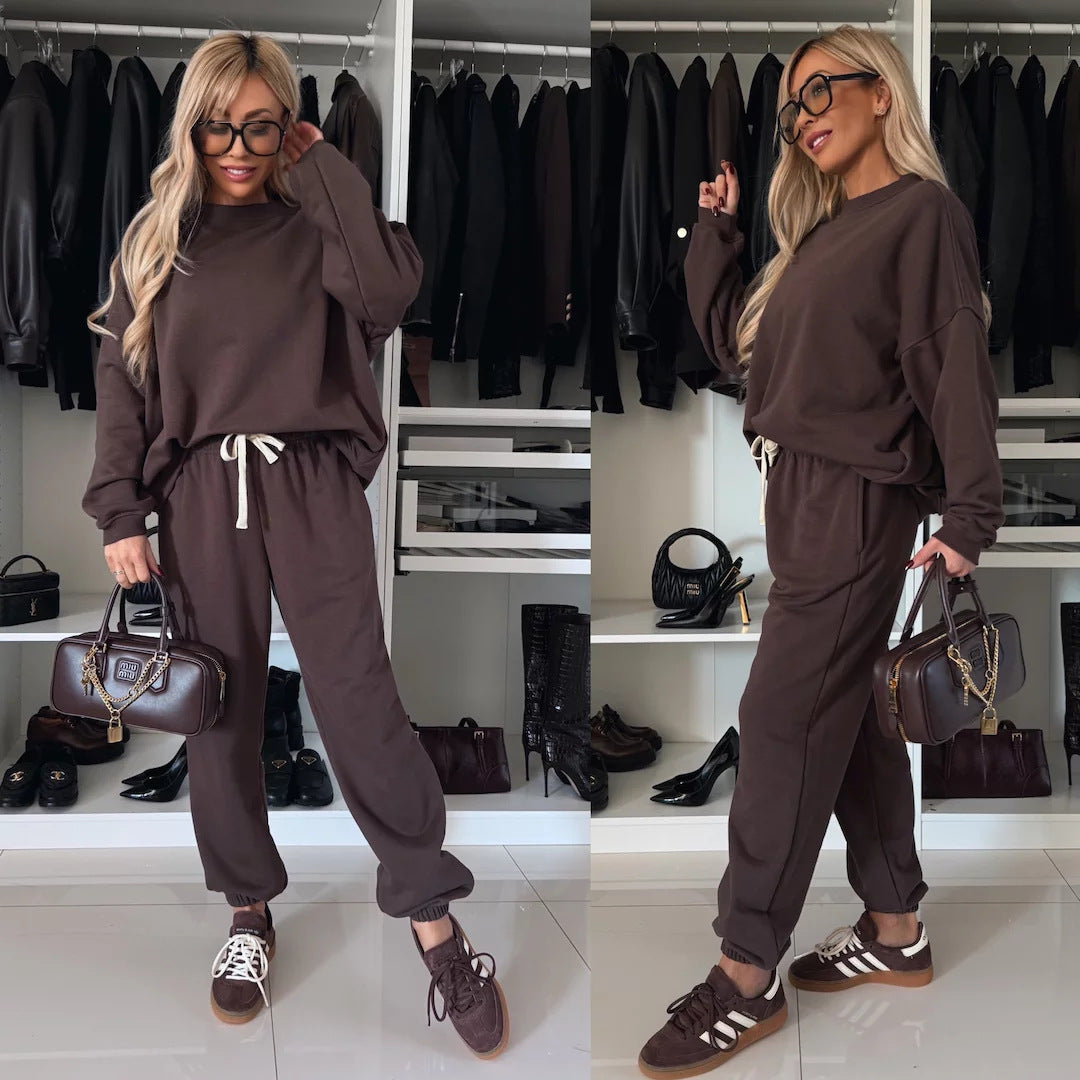 Damen lässiger Fleece-Jogginganzug mit elastischem Bund und weit geschnittenem Oberteil Stalluxe